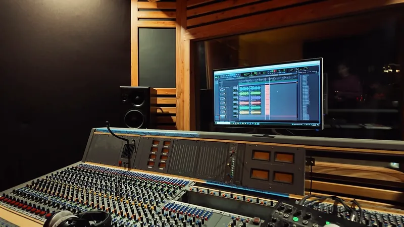The mixing console at Temple Cabin Studios